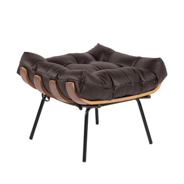 Imagem de Puff Costela Couro Marrom Base Metálica Preto - D'Rossi