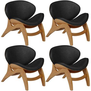 Imagem de Kit 4 Poltronas Decorativa Orgânica Sala Living Kadosh L02 Couríssimo Preto Brilho - Lyam Decor