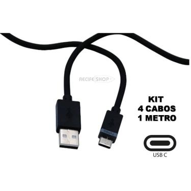 Imagem de Kit com 4 Cabos USB Tipo C de 1 Metro – Conexão Rápida e Segura