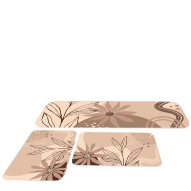 Imagem de Kit 3 Tapetes Para Cozinha Antiderrapante Estampa Folhas Verdes Naturais(09)