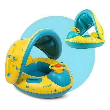 Imagem de Boia Bote Bebê Infantil Inflável Piscina Com Cobertura De Pr