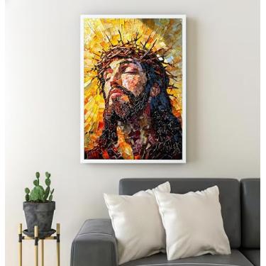 Imagem de Quadro Decorativo Religioso Jesus Cristo em Arte Sala Hall 80x60 (01, Branco, 80x60)