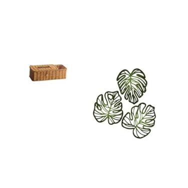 Imagem de Fenteer Caixa de Guardanapos Criativa com Folhas de Palmeira para Controle Remoto, Lenços de Papel E Papel Higiênico com Enfeite de Madeira, Decoração de Selv