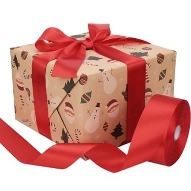 Imagem de 1 rolo de fita de cetim vermelha 3,5 cm x 25 m - Tecido vibrante de dupla face para presentes de Natal, laços de casamento, decoração de dia dos namorados