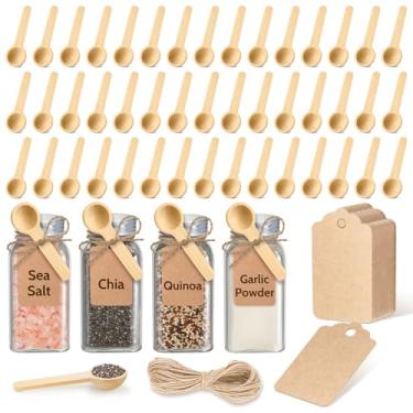 Imagem de MORGLES Conjunto de colheres de madeira pequenas de 60 unidades, mini colheres de madeira de 3 polegadas para potes, colheres pequenas descartáveis ​​a granel, colher de degustação de madeir