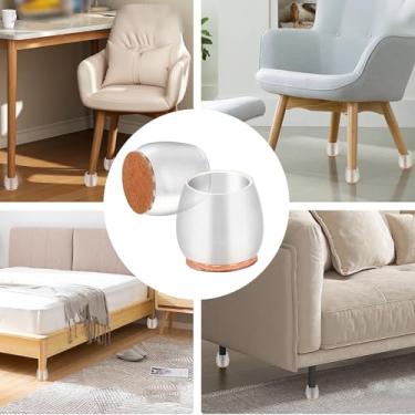 Imagem de Protetores de perna de cadeira de madeira de silicone silencioso, capas acolchoadas para pés de móveis para pernas de mesa e cadeira, almofadas de silicone de feltro duráveis espessas