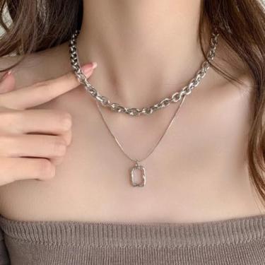 Imagem de Colares de camada dupla de aço de titânio hip hop, corrente geométrica, suéter, corrente simples, joias modernas