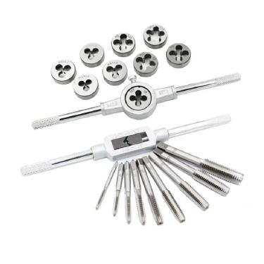 Imagem de Kit Jogo De Tarracha Femea E Macho Pente Abre Rosca Fina 20 Pecas Cossinete Manual Com Maleta Blister Profissional