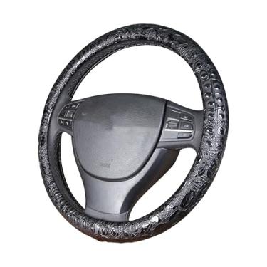 Imagem de Capa de volante de carro universal 38.1 cm protetor de couro antiderrapante flor grão preto