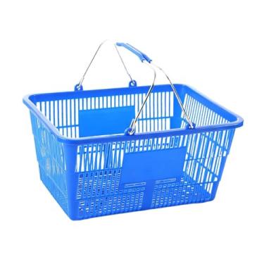 Imagem de KiBcsLic Organizador de cesta de compras de supermercado, cesta de compras de metal resistente e versátil para armazenamento de alimentos, cosméticos e, Azul