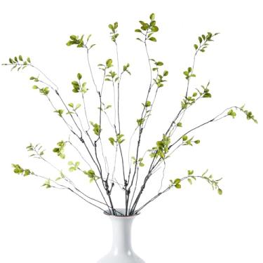 Imagem de 4 ramos artificiais de ficus, hastes de eucalipto falsas, 128 cm, plantas de vegetação falsa para decoração de vasos, ramos de folhas falsas, mesa interna, decoração de jardim, frescos o ano todo