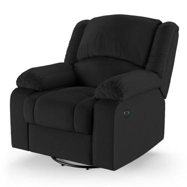 Imagem de Poltrona Do Papai Reclinável Melim Glider Giratória Usb Pu Preto Fh1 - D'rossi