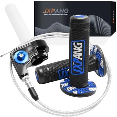 Imagem de JXPANG Cabo de acelerador de 22 mm com cabo de acelerador atualizado universal para motocicletas off-road 250 Dirt Pit Motor Mini Bike YCF CRF70 TTR SSR KLX110 Thumpstar (Tipo A-azul)