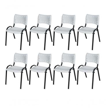 Imagem de Cadeira Iso Base Preto Igreja, Escola, Escritório - Branco Kit 8 Peças