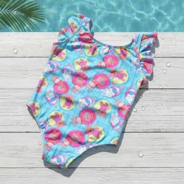 Imagem de Roupa De Praia Infantil Menina Maiô Estampado Forrado Com Proteção Sol