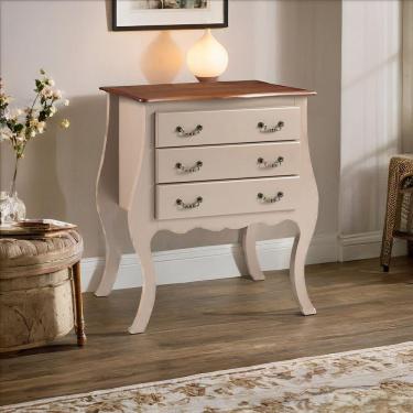 Imagem de Cômoda Rústica Bombê Com 3 Gavetas - Amêndoa Com Tampo Imbuia Glazer