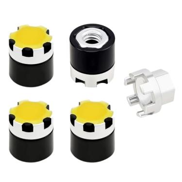 Imagem de TCRC 4PCS Night Glow Color Fluorescent Yellow Aluminum M4 Nut Wheel Rim Center Cap Manual Locking Hubs for 1/10 RC Crawler Car Traxxas TRX4 Axial SCX10 D90 Tamiya MST Redcat