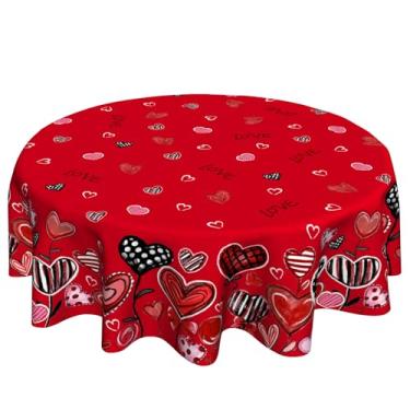 Imagem de VentuCoven Toalha de mesa redonda para o dia dos namorados, vermelho, coração, xadrez, 152 cm, poliéster, toalhas de mesa redondas para dia dos namorados, aniversário, festa de casamento