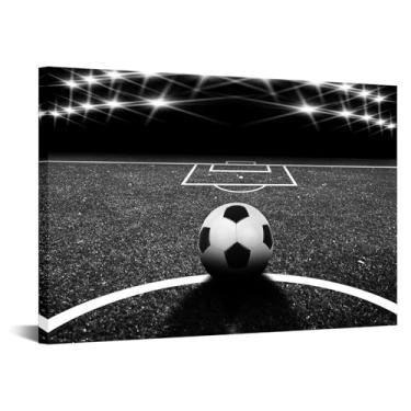 Imagem de KLVOS Arte de parede em tela de futebol emoldurada, preto e branco, quadro de futebol, decoração esportiva para quarto, escritório, pronto para pendurar 61 x 91 cm