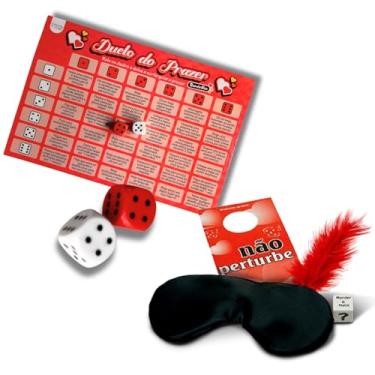 Imagem de Kit Jogo Casal Erótico Duelo do Prazer 36 Desafios 2 Dados + Tapa Olhos + Pena Sensual + Dados