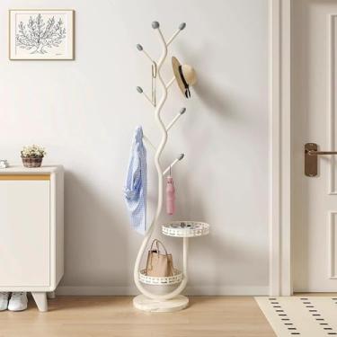 Imagem de Cabide De Metal, árvore De Casaco Em Forma De árvore De Hall De Entrada, Suporte De Cabide De Jaqueta Com Cesta De Armazenamento, Pode Pendurar Roupas, Chapéus, White