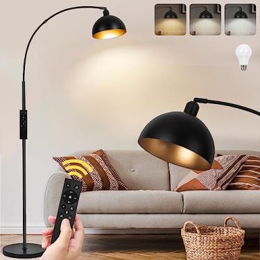 Imagem de VenzBlomia 【Upgraded】Black Arc Floor Lamps for Living Room - Dimmable Arched Floor Lamp with Remote Control & 2700-6000K 9W LED Bulb Included, Modern Arch Standing lamp, Industrial Tall Lamp
