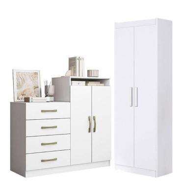 Imagem de Cômoda Sapateira Londres 2004142 E Armário Multiuso 2000191 Branco Brilho - Aramóveis