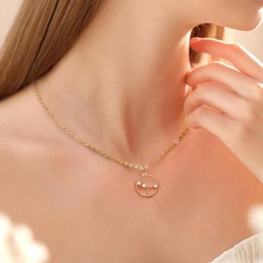 Imagem de Colares do zodíaco para mulheres, pingente de moeda banhado a ouro com joias de zircão, pingentes delicados de astrologia, horóscopo, pingente de aço inoxidável, presente personalizado de aniversário