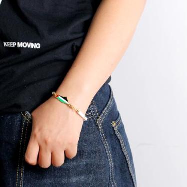 Imagem de Pulseira retangular de contas da Palestina com mapa de bandeira e design da amizade - joia esmaltada ajustável para uso diário YA6030, One Size, Aço inoxidável, Sem Pedra Preciosa