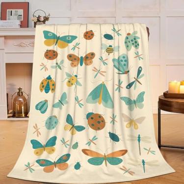 Imagem de Manta de insetos insetos mariposa besouro libélula cobertor macio aconchegante lã felpuda coisas quentes roupa de cama cobertores de insetos presente para meninos meninas crianças adultos homens