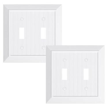 Imagem de Pacote com 2 placas clássicas para interruptores de luz com interruptor duplo, capas decorativas de policarbonato inquebrável, placa de parede branca pura para 2 grupos