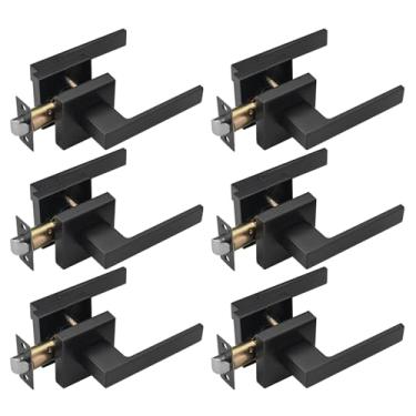 Imagem de NCSEN Pacote com 6 maçanetas pretas internas, maçaneta de porta de passagem para corredor, maçaneta de porta sem travamento