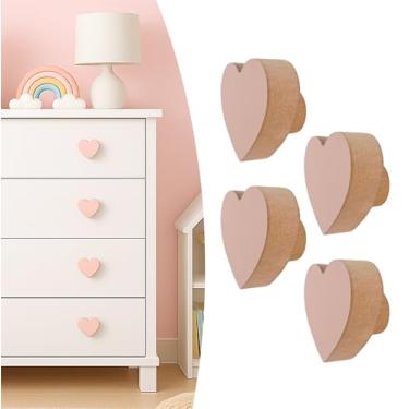Imagem de 4 Puxadores Coração Rosa Infantil Cômoda Móveis Porta Gaveta