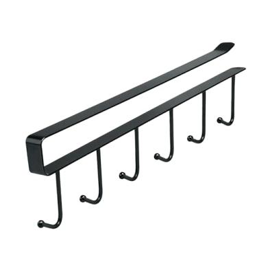 Imagem de Cabide de armazenamento de armário – Gancho de fileira multifuncional | Rack de acabamento de guarda-roupa branco | Sem unhas | para cozinha, banheiro, organização de quarto - preto