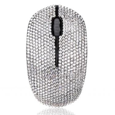 Imagem de Mouse sem fio com strass de cristal brilhante - Ratos sem fio de 2,4 G com nano receptor USB mouse de computador com clique silencioso para laptop, PC, tablet, computador e Mac - branco