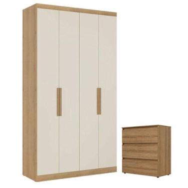Imagem de Guarda Roupa Soleiro Milan 4 Portas Capuccino Off White E Cômoda Gavet