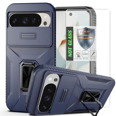 Imagem de Capa para Pixel 9/9 Pro, com capa de lente de câmera deslizante, protetor de tela HD, suporte de anel giratório de 360°, capa protetora à prova de choque de grau militar AYMECL para Google Pixel 9/9