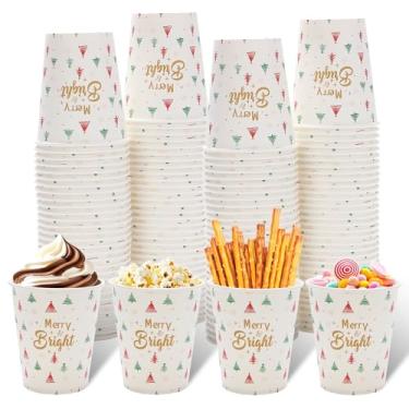 Imagem de Tamone Pacote com 100 xícaras de Natal 255 g xícaras de café descartáveis à prova de vazamento, design de árvore de Natal verde e vermelha para bebidas frias/quentes chocolate cacau para escritório em
