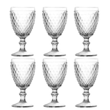 Imagem de Conjunto de 6 Copos de Vidro Clássicos, Design Diamante em Relevo, Taça para Bebidas, Base Trabalhada, Transparente