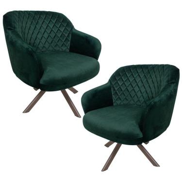 Imagem de Kit 2 Poltronas Kitana Pés Champagne Giratório Veludo Verde
