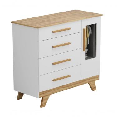 Imagem de Cômoda 1 Porta 4 Gavetas Retrô - Moveis Peroba Amendoa/branco