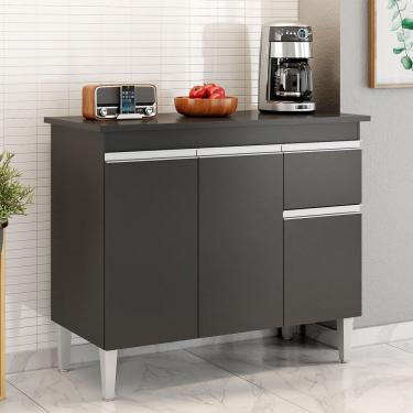 Imagem de Balcão Gabinete De Pia Sem Tampo Tatiane 100cm 3 Portas 1 Gaveta - Ssx Multicoisas Preto