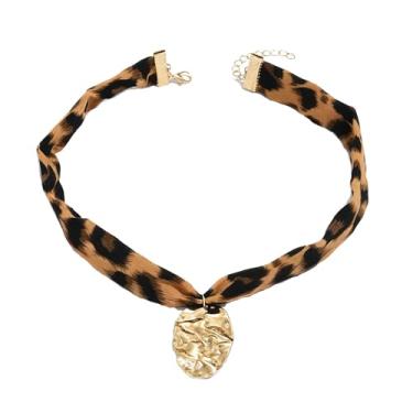 Imagem de HWJQ Colar de cachecol com pingente de bandana de ouro grosso, colar com pingente de leopardo, colar com pingente, joias modernas, presentes de aniversário, Middle, tecido, Sem Pedra Preciosa