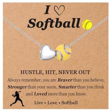 Imagem de EPVIDO Presentes de futebol/vôlei, softbol/tênis para meninas adolescentes e mulheres colar joias acessórios esportivos para aniversário, Natal, meias de formatura, Softball Gift, Aço inoxidável, Sem