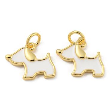 Imagem de KitBeads 10 berloques brancos para cães, banhado a ouro 18 K, esmaltado, animal com anel de salto para fazer joias, pulseiras, colares, artesanato