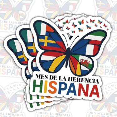 Imagem de Adesivo Mes De La Herencia Hispana (3 peças) – Adesivo de vinil colorido com bandeiras de borboleta hispânica à prova d'água para laptop, garrafa de água, caderno, material escolar, presente para