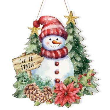 Imagem de Guirlanda de madeira para porta de Natal para decoração de porta da frente, placas de parede de boneco de neve, placas de porta de feliz Natal, suporte de boas-vindas para decoração de árvore de