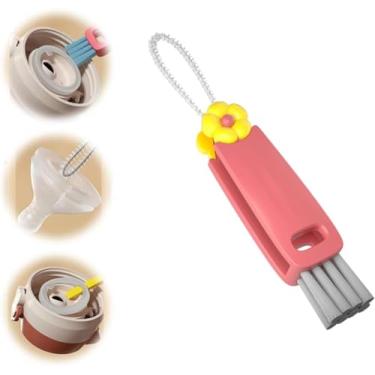 Imagem de Escova de limpeza de lacunas de tampa 3 em 1, escova de garrafa multifuncional, limpador de lacunas de tampa de copo, ferramentas de limpeza de fendas de cozinha doméstica (vermelho)