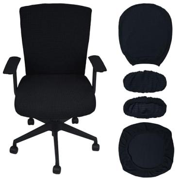 Imagem de PBIEHSR Capas para cadeira de escritório, 4 peças, capa extensível para cadeira de computador, acessórios de mesa, material de escritório, apoio de braço, decoração de mesa (preto)