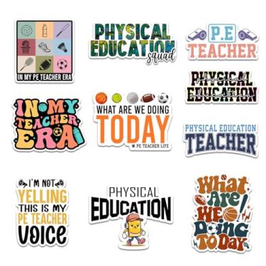 Imagem de 10 adesivos para professores de educação física – Citações engraçadas de PE "What are We Doing Today", "This is My PE Teacher Voice" – Presentes para professores de academia, treinadores 3